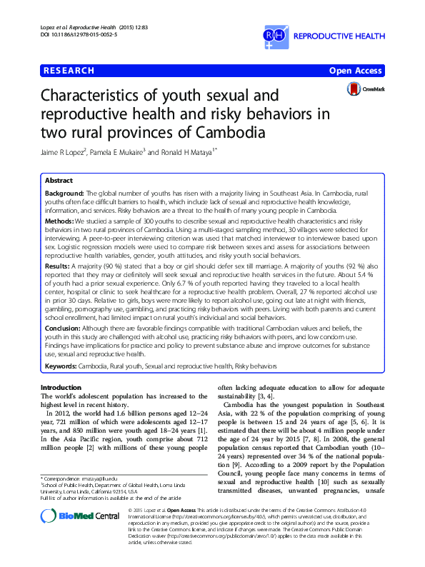 (PDF) Characteristics of youth sexual and reproductive health and risky ...