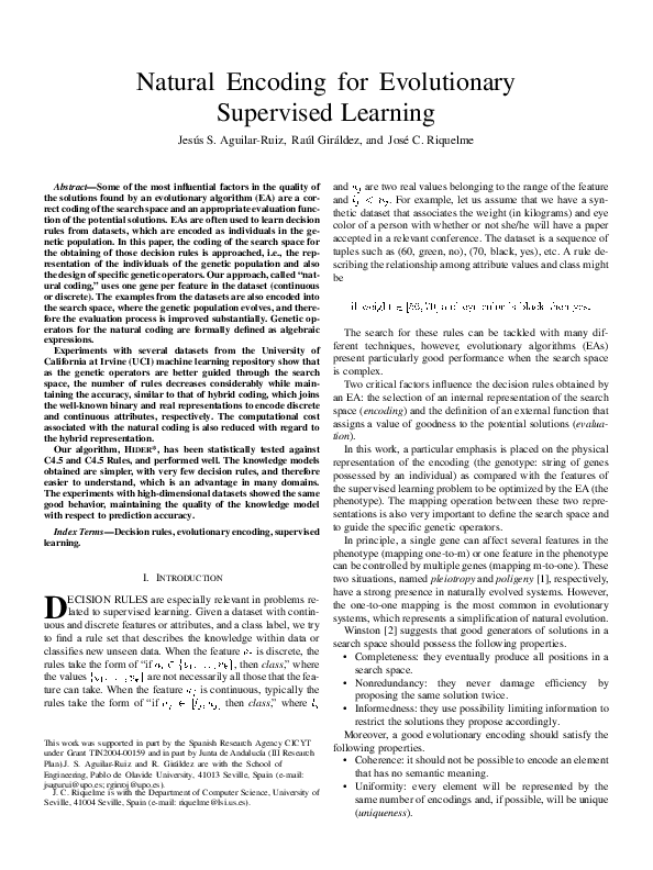 (PDF) Natural Encoding for Evolutionary Supervised Learning