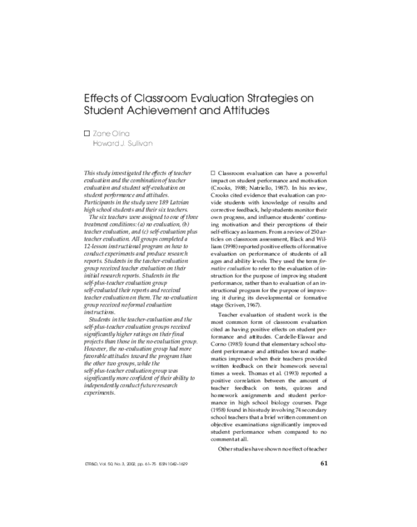 (PDF) Effects of classroom evaluation strategies on student achievement ...
