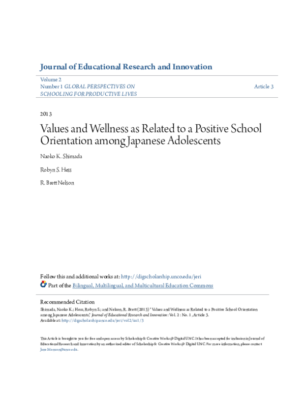 (PDF) Values and Wellness as Related to a Positive School Orientation ...