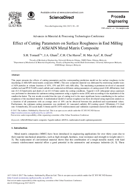 (PDF) Effect of cutting parameters on surface roughness in turning of bone
