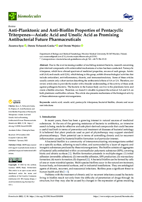 (PDF) Anti-Planktonic and Anti-Biofilm Properties of Pentacyclic ...