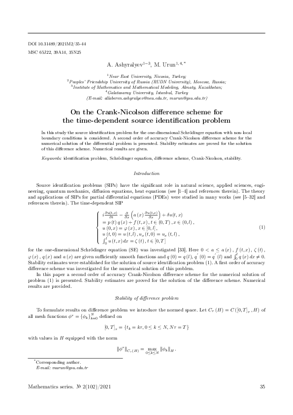 (PDF) On the Crank-Nicolson difference scheme for the time-dependent ...