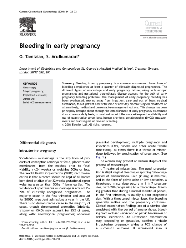 (PDF) Bleeding in early pregnancy