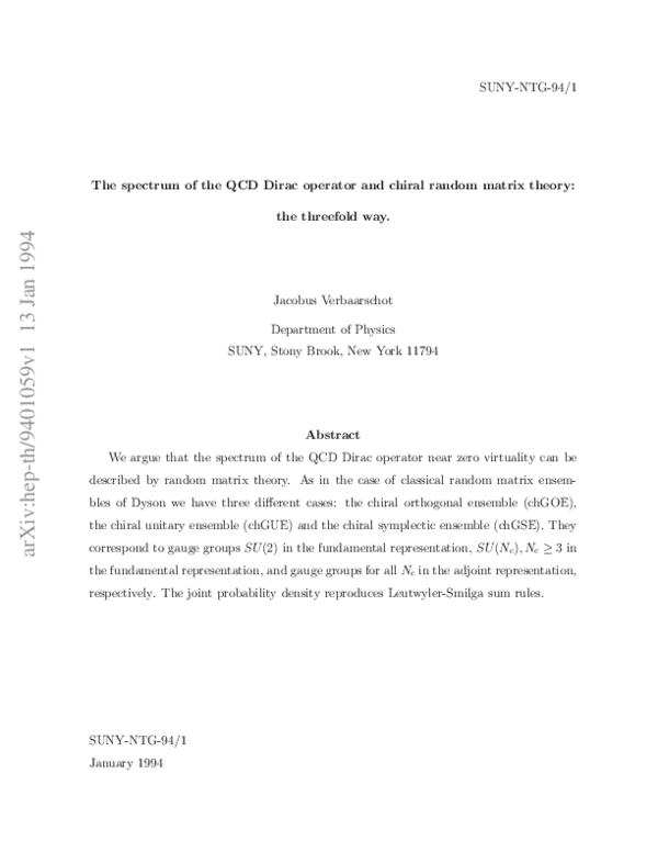(PDF) Spectrum of the QCD Dirac operator and chiral random matrix theory