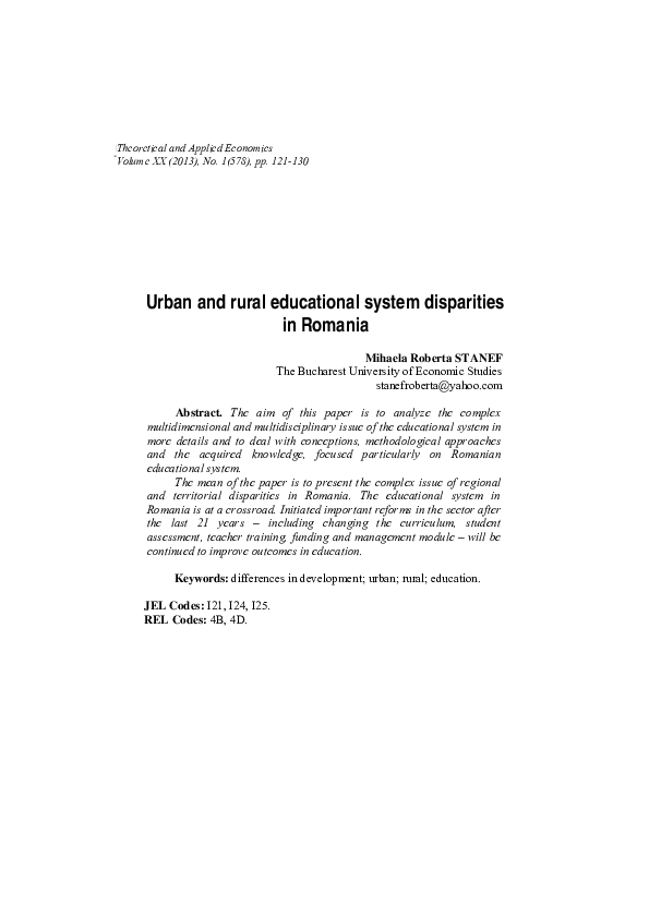 (PDF) Urban and rural educational system disparities in Romania
