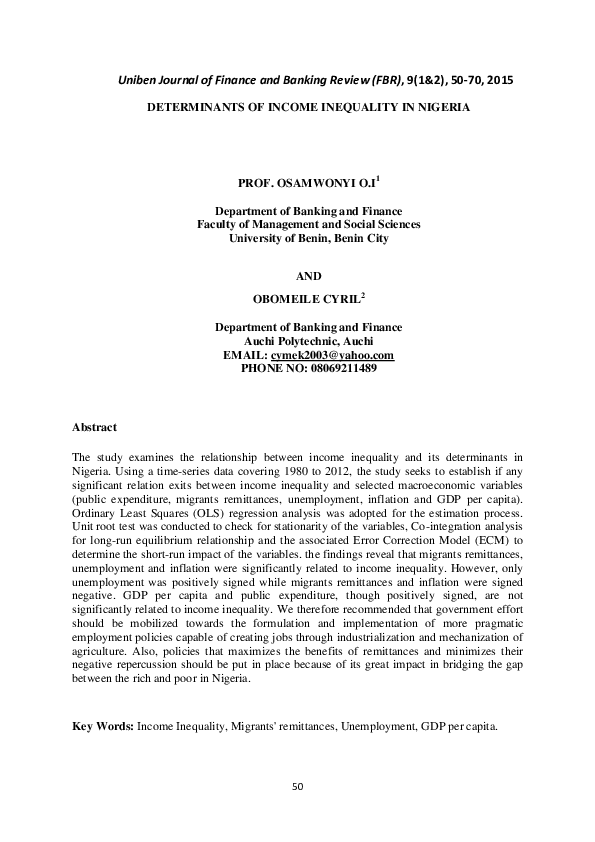 (PDF) DETERMINANTS OF INCOME INEQUALITY IN NIGERIA
