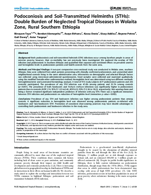 (PDF) Podoconiosis and Soil-Transmitted Helminths (STHs): Double Burden ...