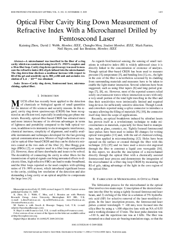 (PDF) Optical Fiber Cavity Ring Down Measurement of Refractive Index ...