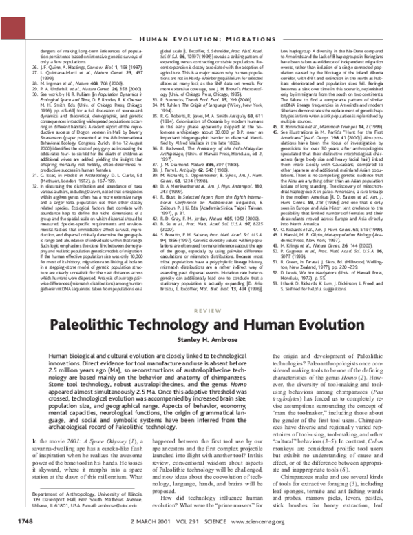 (PDF) Paleolithic Technology and Human Evolution Stanley Ambrose Academia.edu