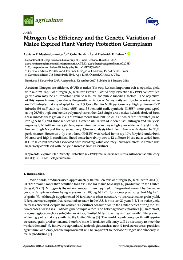 (PDF) Nitrogen Use Efficiency and the Genetic Variation of Maize ...