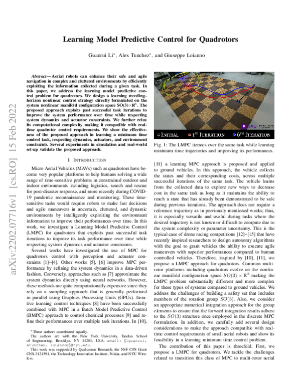 (PDF) Learning Model Predictive Control for Quadrotors