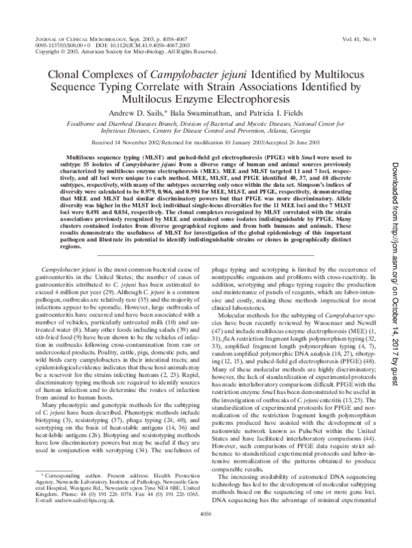 (PDF) Clonal Complexes of Campylobacter jejuni Identified by Multilocus ...