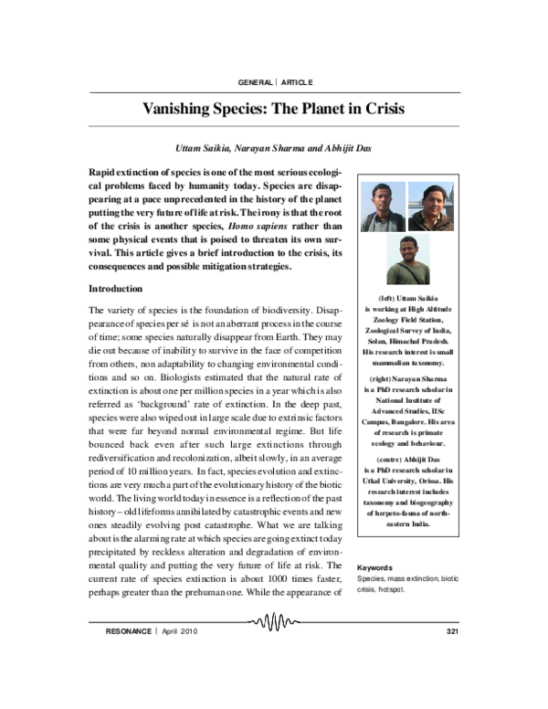 (PDF) Vanishing species: The planet in crisis