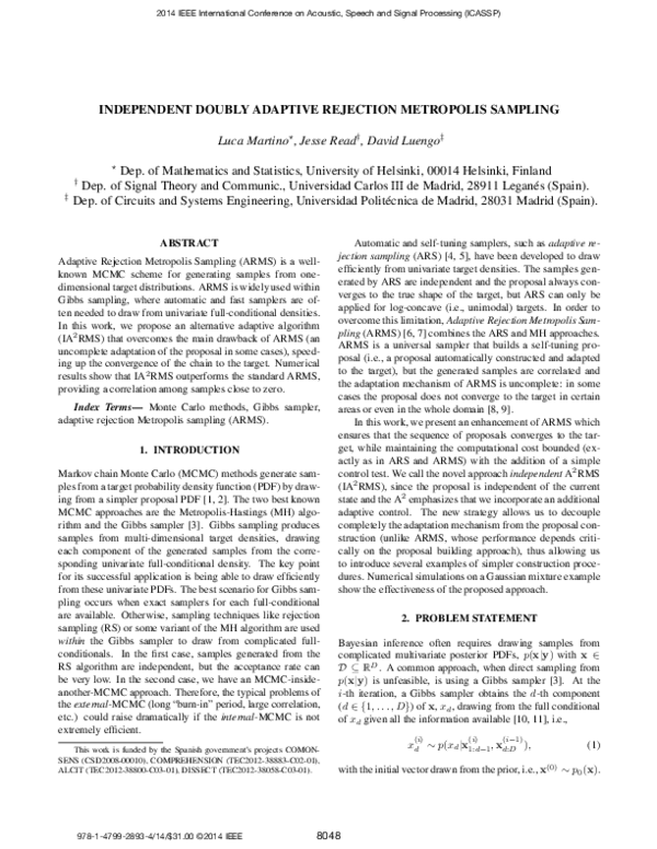 (PDF) Independent doubly Adaptive Rejection Metropolis Sampling