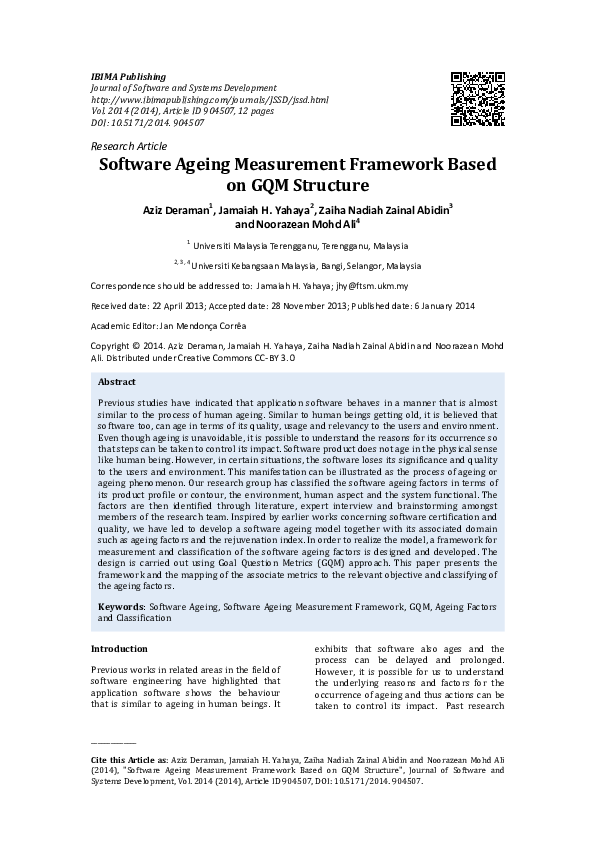 (PDF) Software Ageing Measurement Framework Based on GQM Structure ...