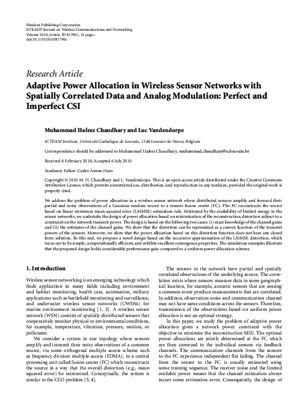 (PDF) Adaptive Power Allocation in Wireless Sensor Networks with ...