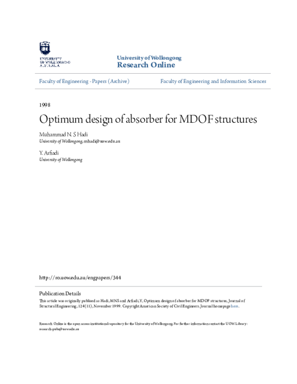 (PDF) Optimum Design of Absorber for MDOF Structures