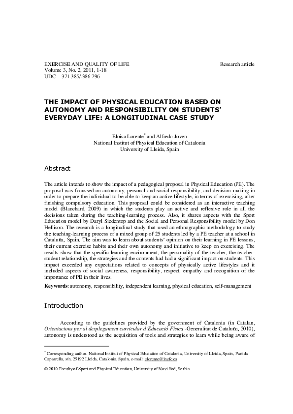 (PDF) The Impact of Physical Education Based on Autonomy and ...