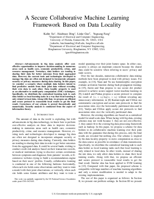 (PDF) A Secure Collaborative Machine Learning Framework Based on Data ...
