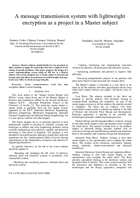 (PDF) A message transmission system with lightweight encryption as a ...