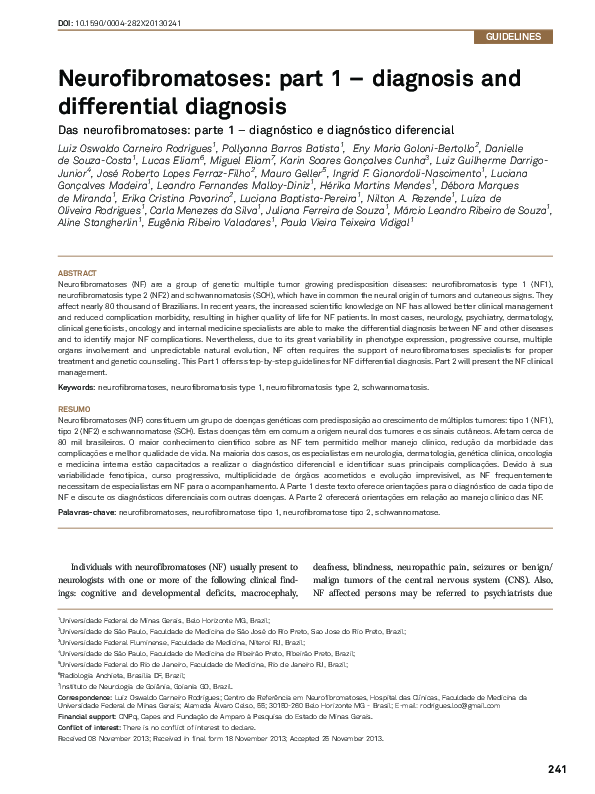 (PDF) Neurofibromatoses part 1 ? diagnosis and differential diagnosis