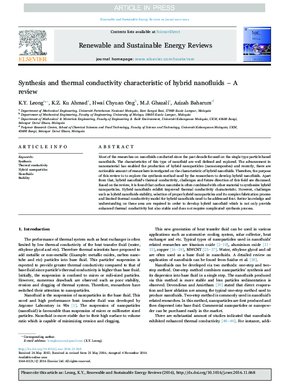 (PDF) Synthesis and thermal conductivity characteristic of hybrid ...