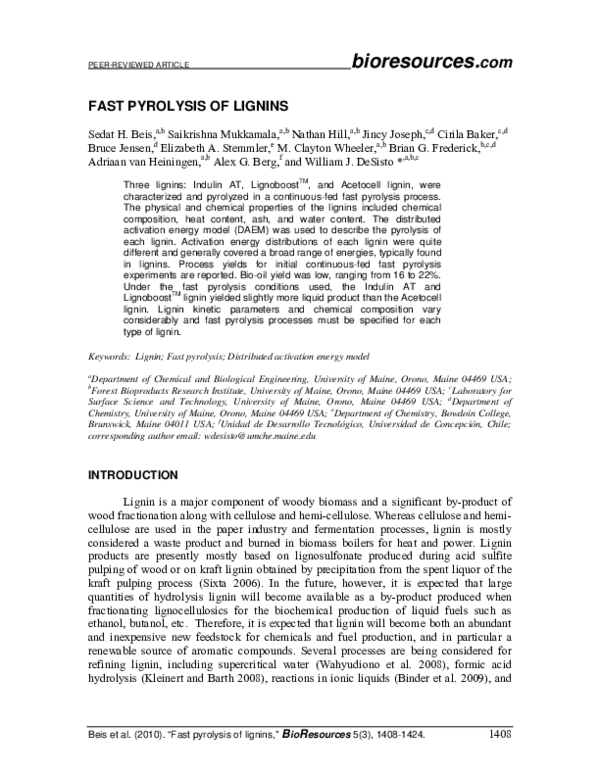 (PDF) Fast Pyrolysis of Lignins