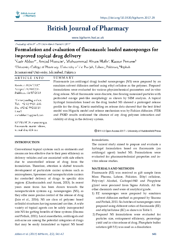 (PDF) Formulation and evaluation of fluconazole loaded nanosponges for ...