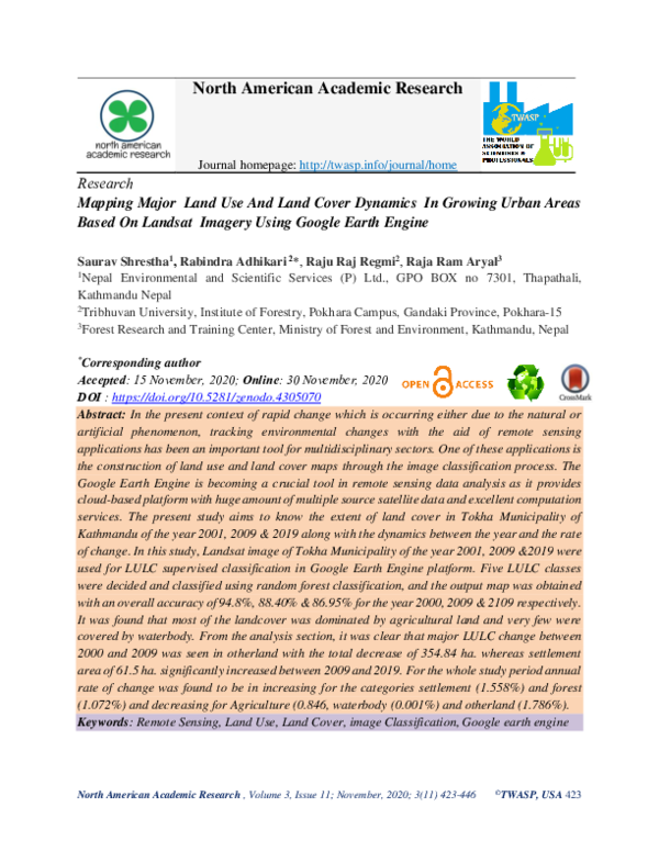 (PDF) Mapping Major Land Use And Land Cover Dynamics In Growing Urban ...