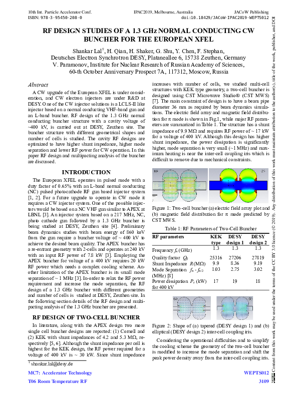 (PDF) RF Design Studies of a 1.3 GHz Normal Conducting CW Buncher for ...