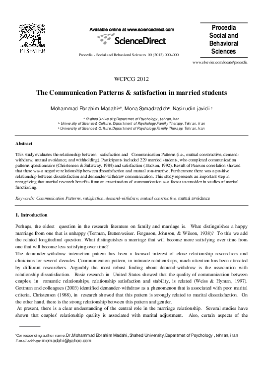 (PDF) The Communication Patterns & Satisfaction in Married Students