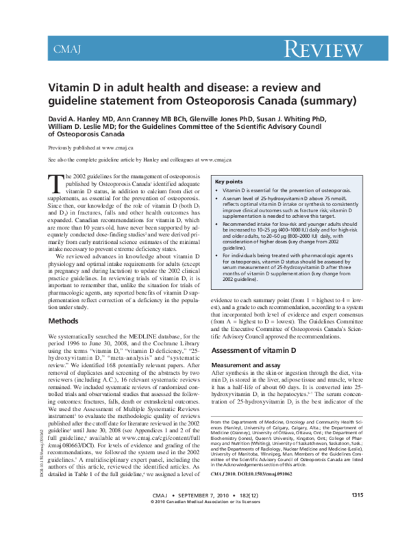 (PDF) Vitamin D in adult health and disease a review and guideline