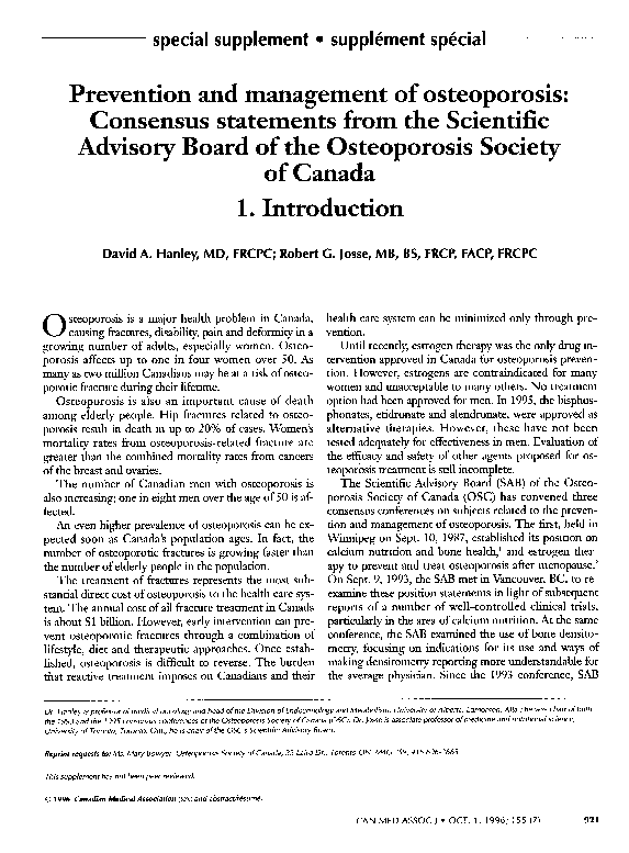 (PDF) Prevention and management of osteoporosis: consensus statements ...