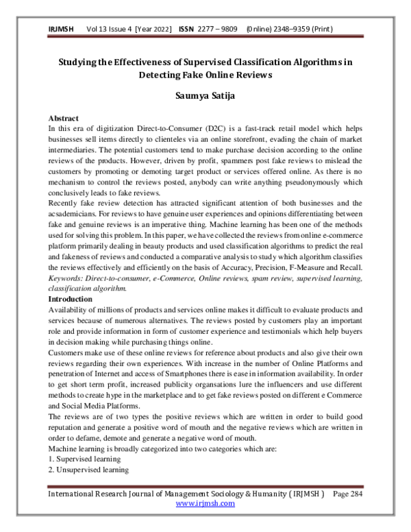 (PDF) Studying the Effectiveness of Supervised Classification ...