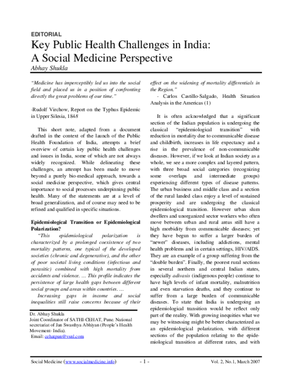 (PDF) Key public health challenges in India: a social medicine perspective