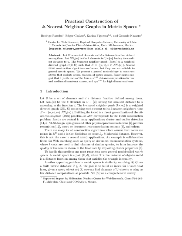 (PDF) Practical Construction of k-Nearest Neighbor Graphs in Metric Spaces