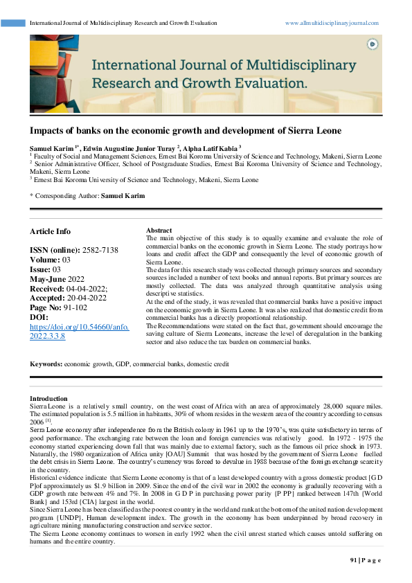 (PDF) Impacts of banks on the economic growth and development of Sierra ...