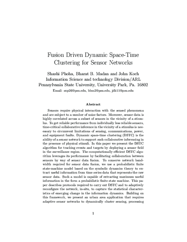 (PDF) Fusion Driven Dynamic Space-Time Clustering for Sensor Networks