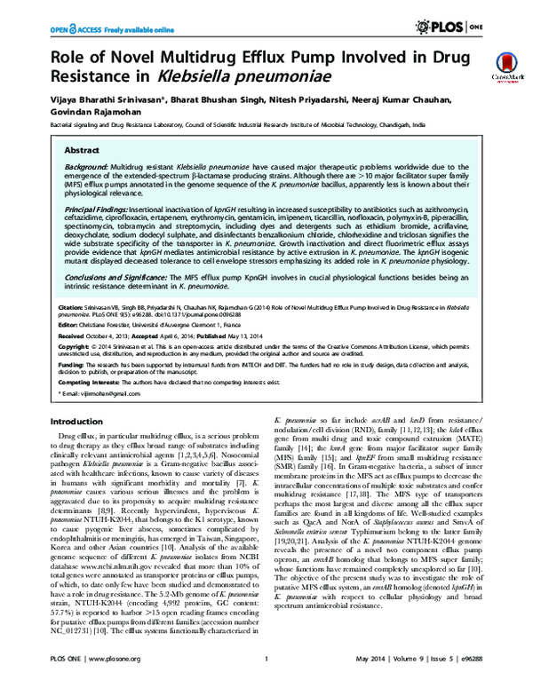 (PDF) Role of Novel Multidrug Efflux Pump Involved in Drug Resistance ...