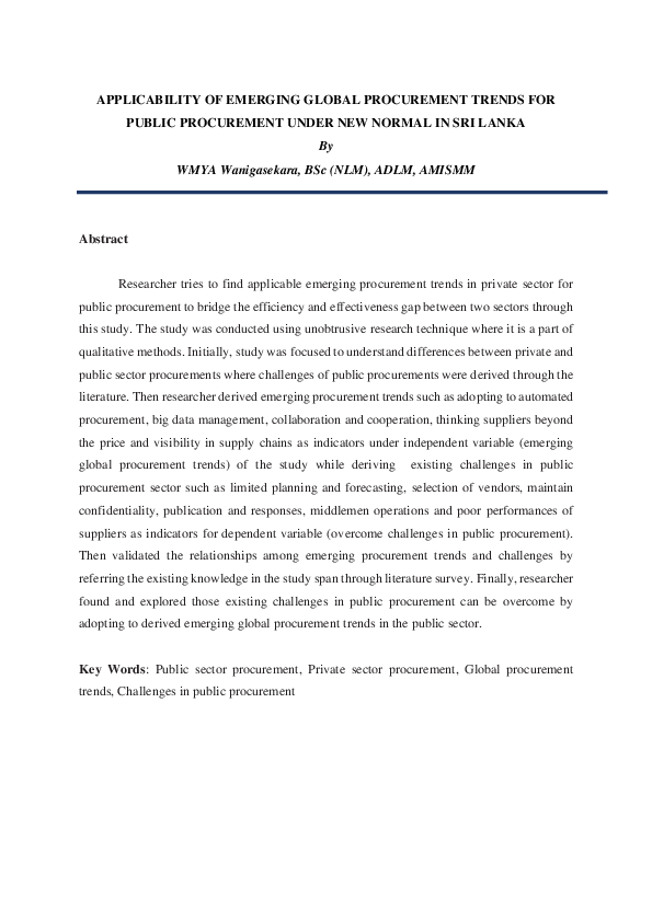 (PDF) APPLICABILITY OF EMERGING GLOBAL PROCUREMENT TRENDS FOR PUBLIC ...