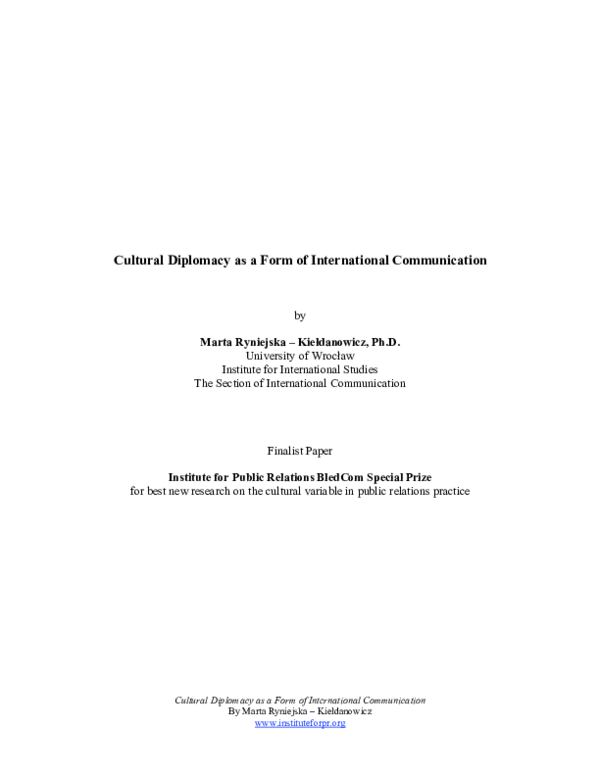 (PDF) Cultural Diplomacy as a Form of International Communication