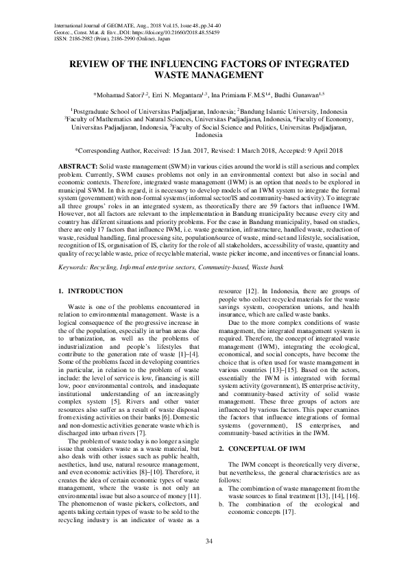 (PDF) Review of the Influencing Factors of Integrated Waste Management