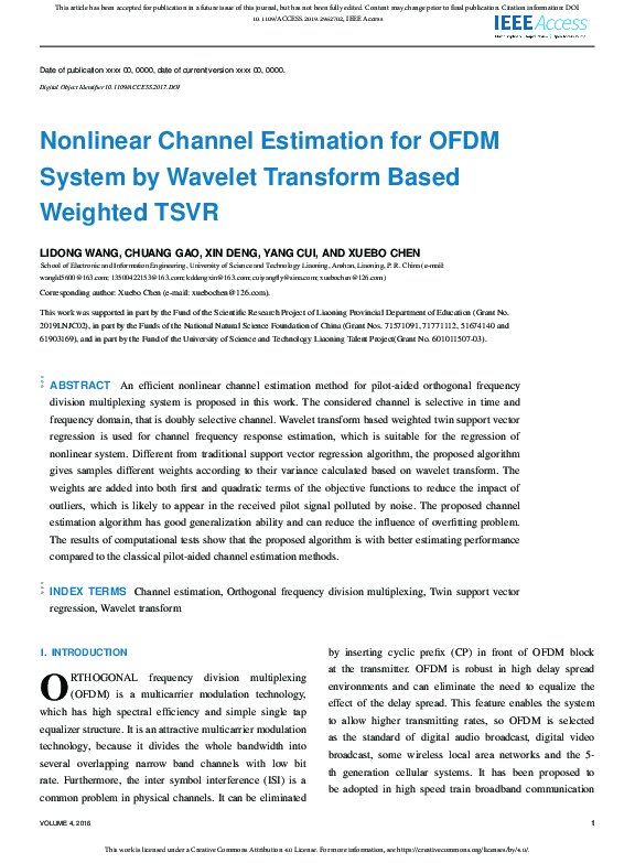(PDF) Nonlinear Channel Estimation for OFDM System by Wavelet Transform ...