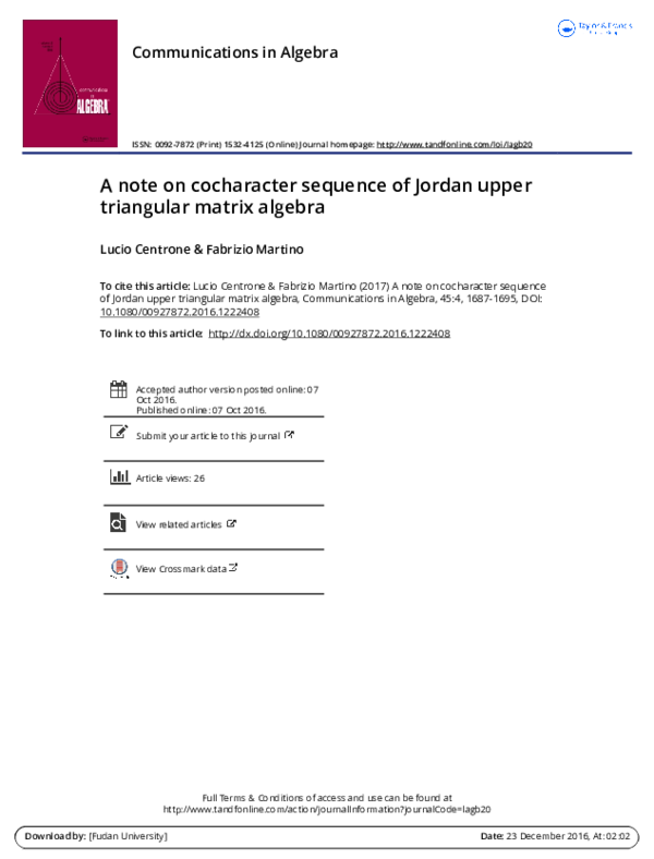 (PDF) A note on cocharacter sequence of Jordan upper triangular matrix ...