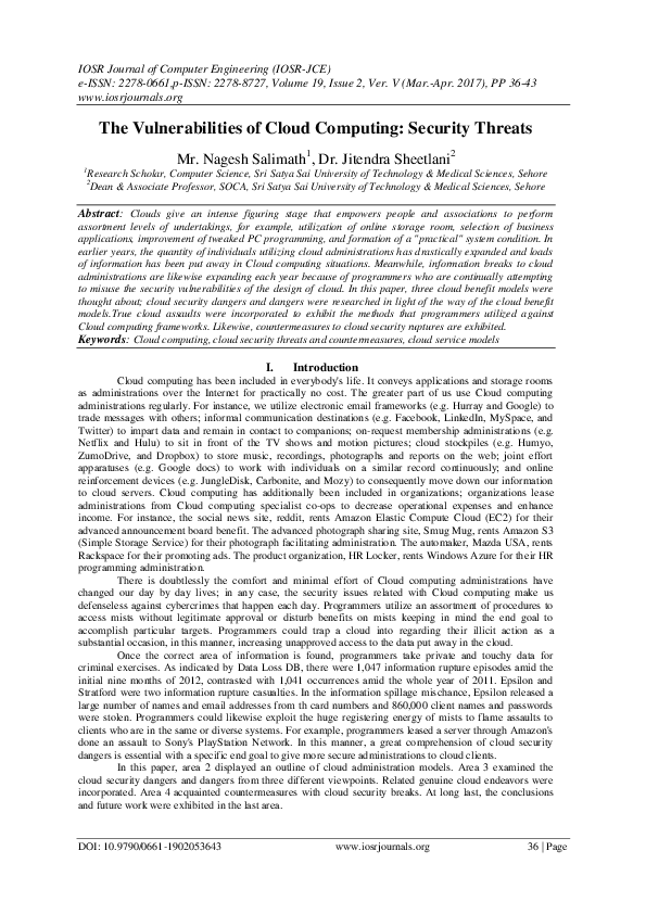 (PDF) The Vulnerabilities of Cloud Computing: Security Threats