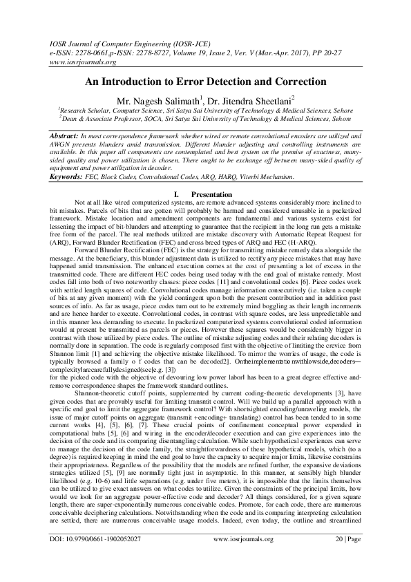 (PDF) An Introduction to Error Detection and Correction