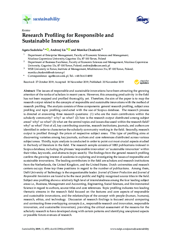 (PDF) Research Profiling for Responsible and Sustainable Innovations