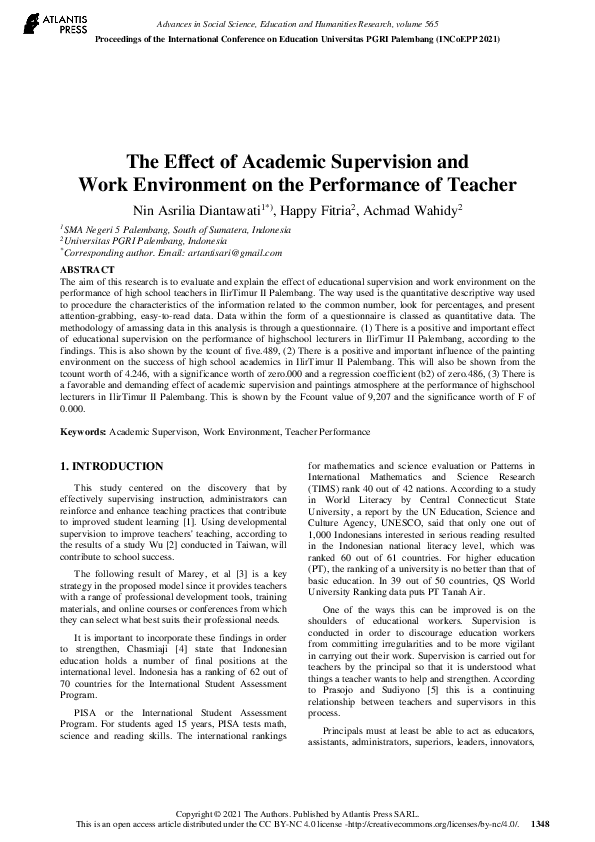 (PDF) The Effect of Academic Supervision and Work Environment on the ...