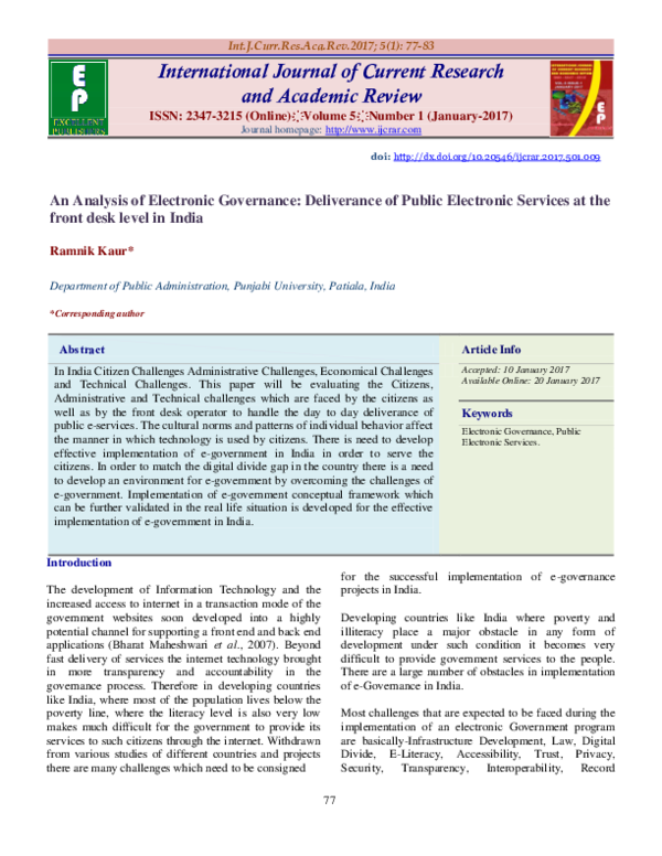 (PDF) An Analysis of Electronic Governance: Deliverance of Public ...